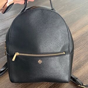 Tory Burch Black Leather Mini Backpack with Gold Hardware